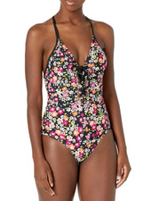 Cole of California Women's Plunge One Piece Swimsuit Lava Sunflower Size 6 NWT