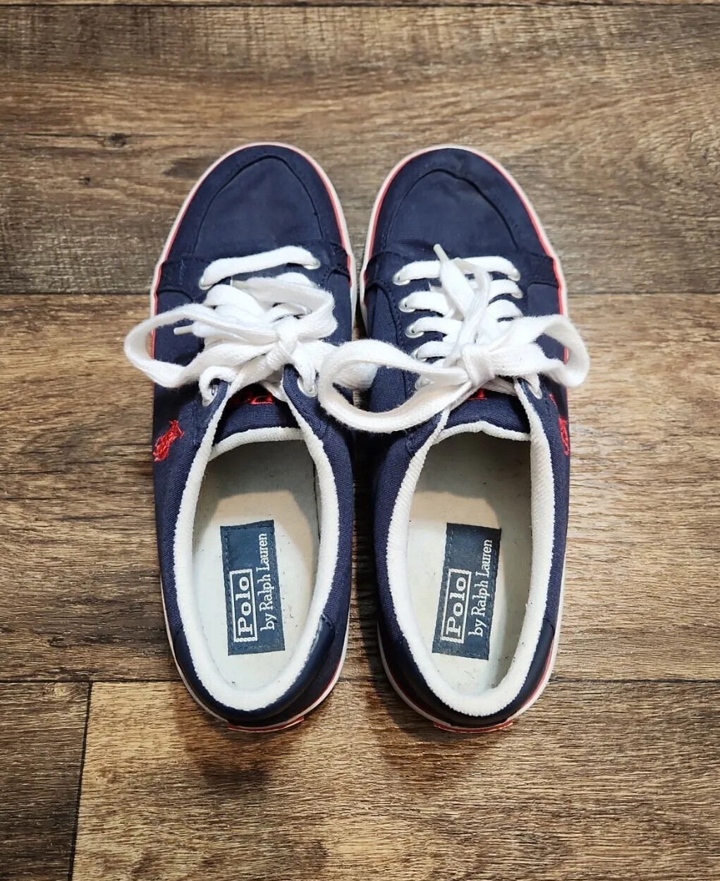 Polo vintage Ralph Lauren Brisbane II blu tela stringate uomo 10 pony rossi