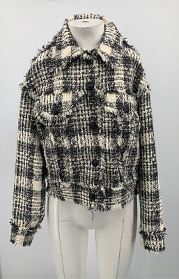 MSGM Womens Black White Tweed Button Closure Collared Jacket sz 40
