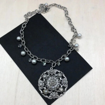 liz palacios silver tone statement style dazzling crystal medallion necklace