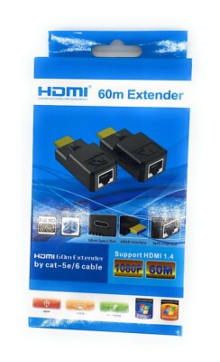 60M Extender RJ45 HDMI-Compatible Extender by CAT5e CAT6 Transmitter Receiver