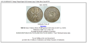 Spring Summer Bestseller 1951 D Germany Vintage Winged Eagle Old German Large 5 Mark Silver Coin I90795 Shopping Latest Style -aksarapubliccom
