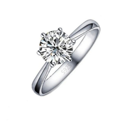 Elegant 925 Sterling Silver Wedding Ring for Women with Crystal Zircon - 6 Claw.