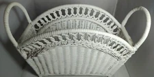 Vintage White WICKER Rattan Magazine Holder Boho 