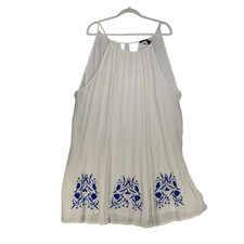 Boohoo Dress Women Size 12 White  Embroidered Gauzy Sheer Lagenlook Boho Peasant