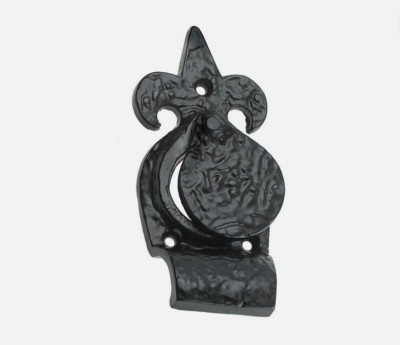 Signature Hardware-Hand-Forged Iron Fleur De Lis Cylinder Pull With Cover-Black