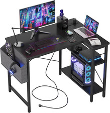 Small Computer Desk with Power Outlets, 40 Inch L Shaped Desk with Reversible Sh