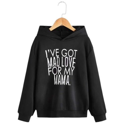 Sudadera con Capucha Gráfica Juvenil Negra Shein Talla 11-12Y "GOT MAD LOVE FOR MAMA" - Imagen 2 de 8