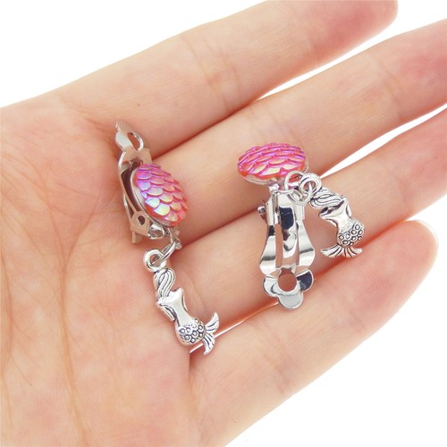 1pair Colorful Oval Shaped Fish Mermaid Scale Hook Cabochon Earring Clip Jewelry - Picture 5 of 13
