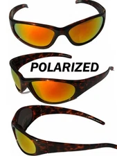 Tortoise Polarized Sunglasses with Fire Mirror lens Wrap Around Sports pc716pol