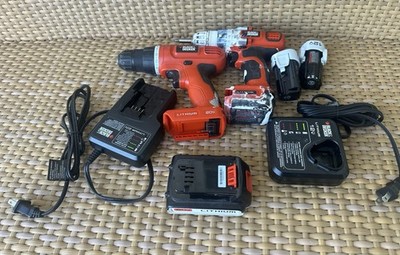 Black & Decker 20V & 12V Cordless Drill Kit Lot Batteries Chargers Used Working