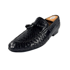 Mens Bogarete BV Dress Shoes Leather Braided Tassle Black Sz 44 Loafers Slip On