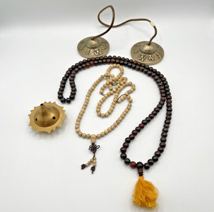 Vintage Meditation: Mala Prayer Beads & Tings Cymbals Ritual Bell Brass Incense