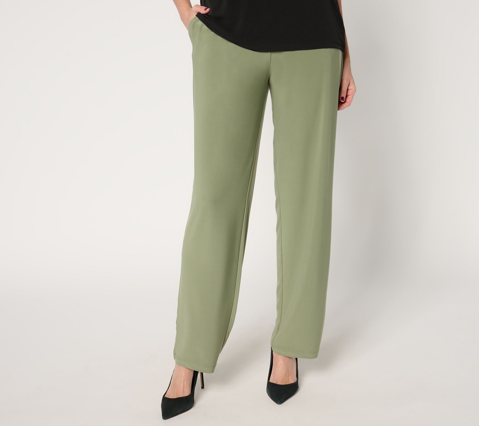 Susan Graver Women's Pants Sz XS Regular LK Luxe Pull-On with Green A677898