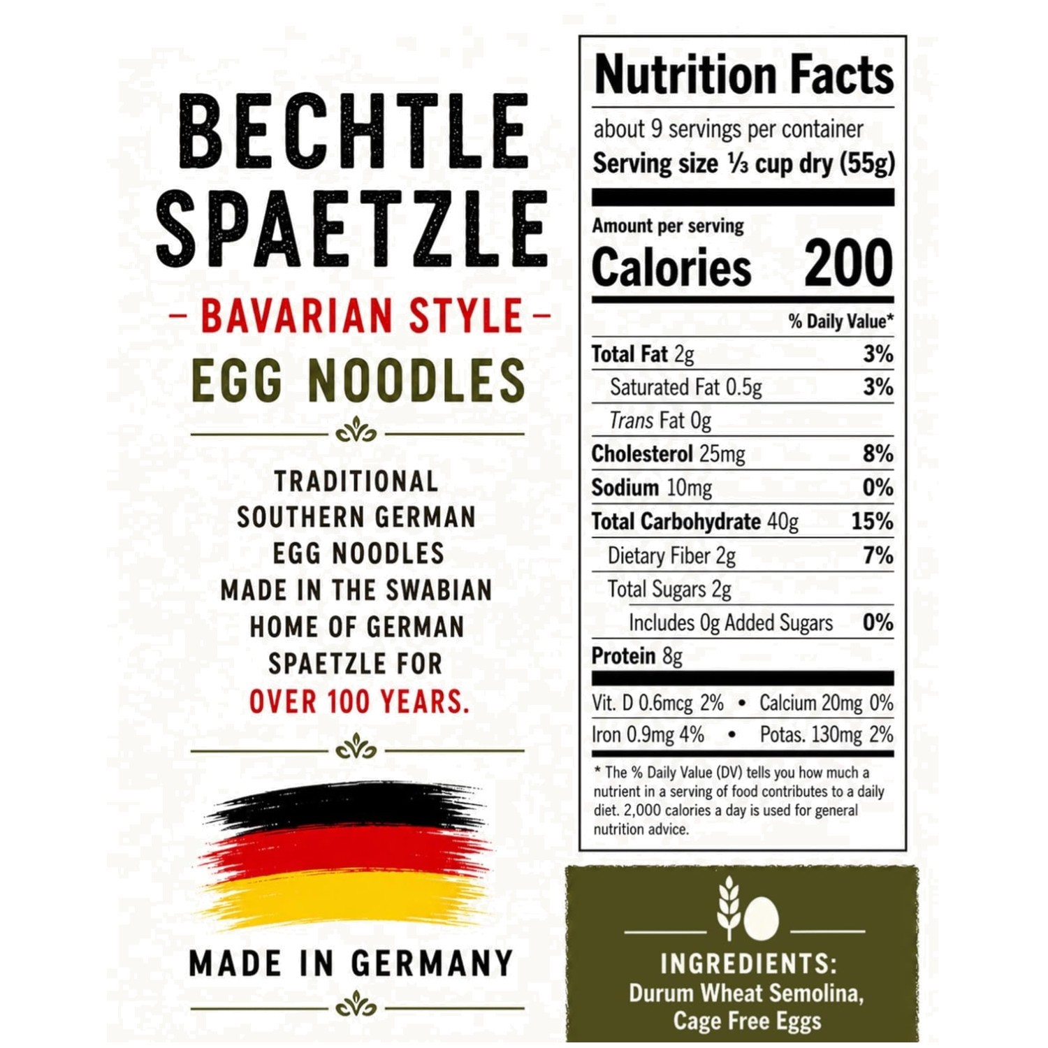 Pasta Spaetzle alemana artesanal, sin OGM, kosher