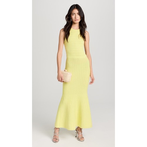 AKNVAS Amelie Dress Yellow Cotton Knit Sleeveless Tonal Striped Flared Hem Sz XS