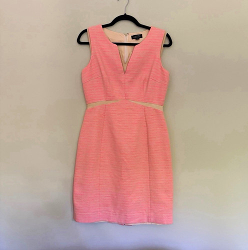 Tahari Arthur S. Levine Sheath Dress Women's 4 Pink Tweed V-Neck Sleeveless