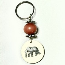 Hand Made Metal Elephant With Beads Keyring Key Chain Ring