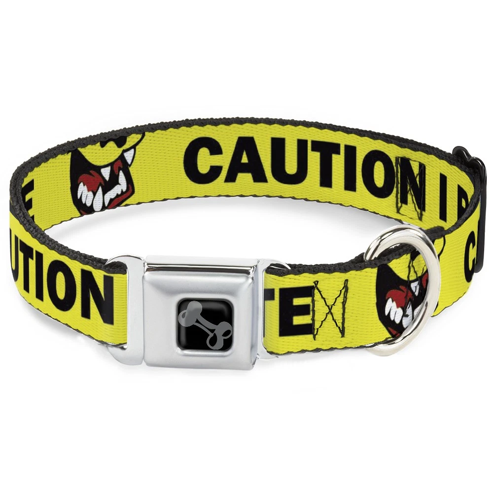 Dog Collar Bone Pet Quote CAUTION I BITE/Dog Growl Yellow/Black Larg (US IMPORT)