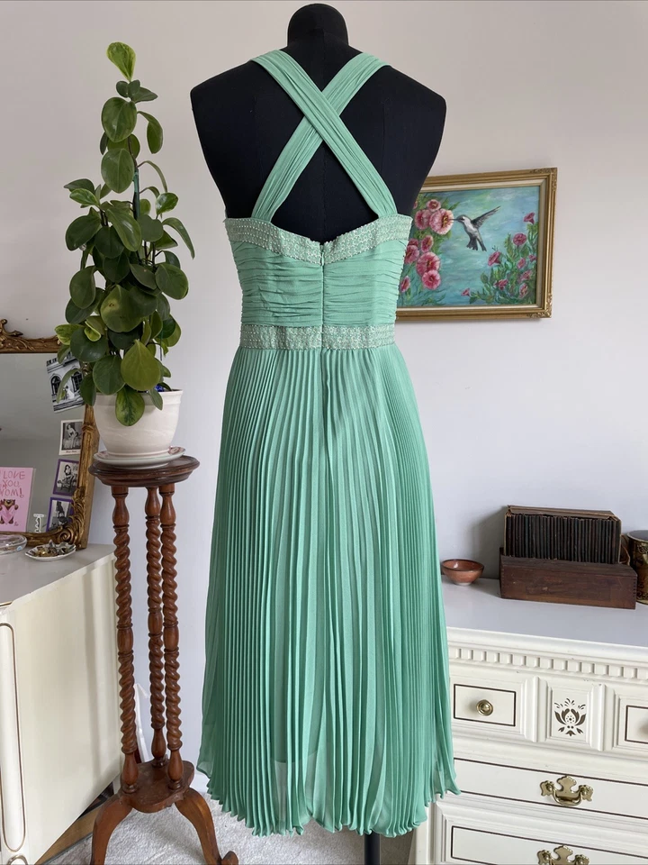 Vestido Midi De Colección Jones New York Seda Plisado Con Cuentas Talla 10P Coqueta Hada Formal Foto 2 de 4