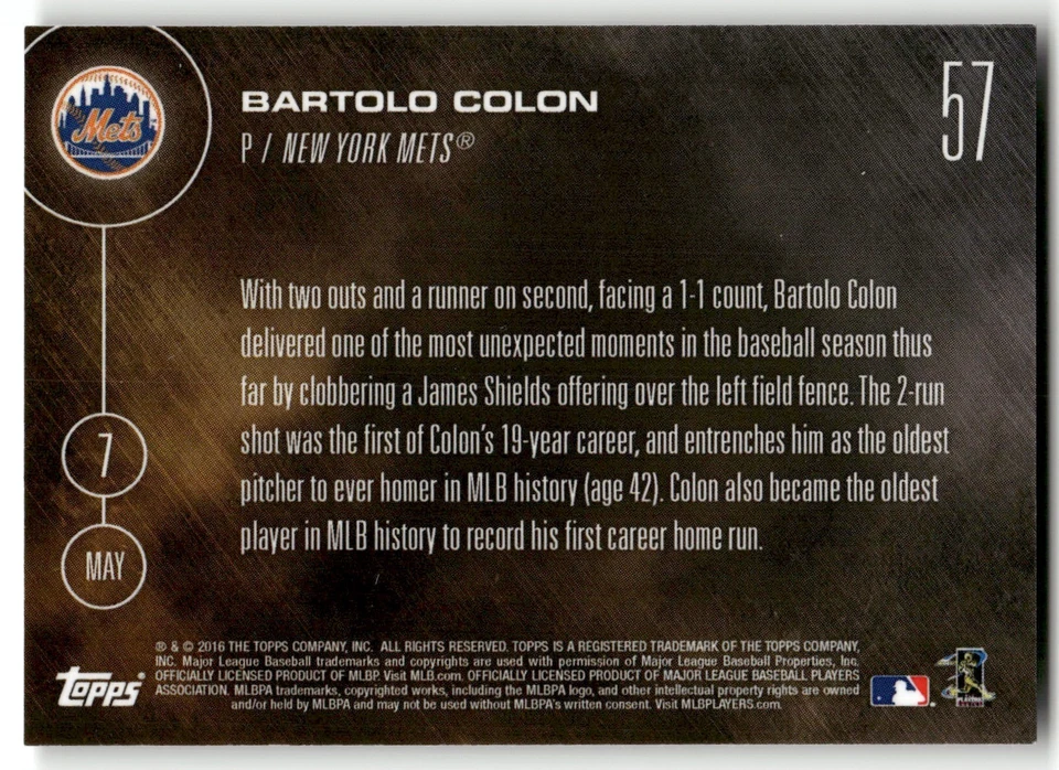Bartolo Colón 2016 Topps AHORA IMPOSIBLE SE HACE POSIBLE 1ª RR #57 ¡DURO! Foto 2 de 4