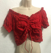 On/ Off Shoulder Crop Top Shirt Blouse German Pirate Renaissance Red Size- 2XL