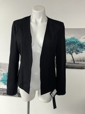 NWT Mina Self Open Front Blazer L Black Tweed Lined Long Sleeves