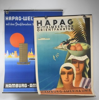 Q15U05 2x Advertising Poster Hamburg America Line 1920s
