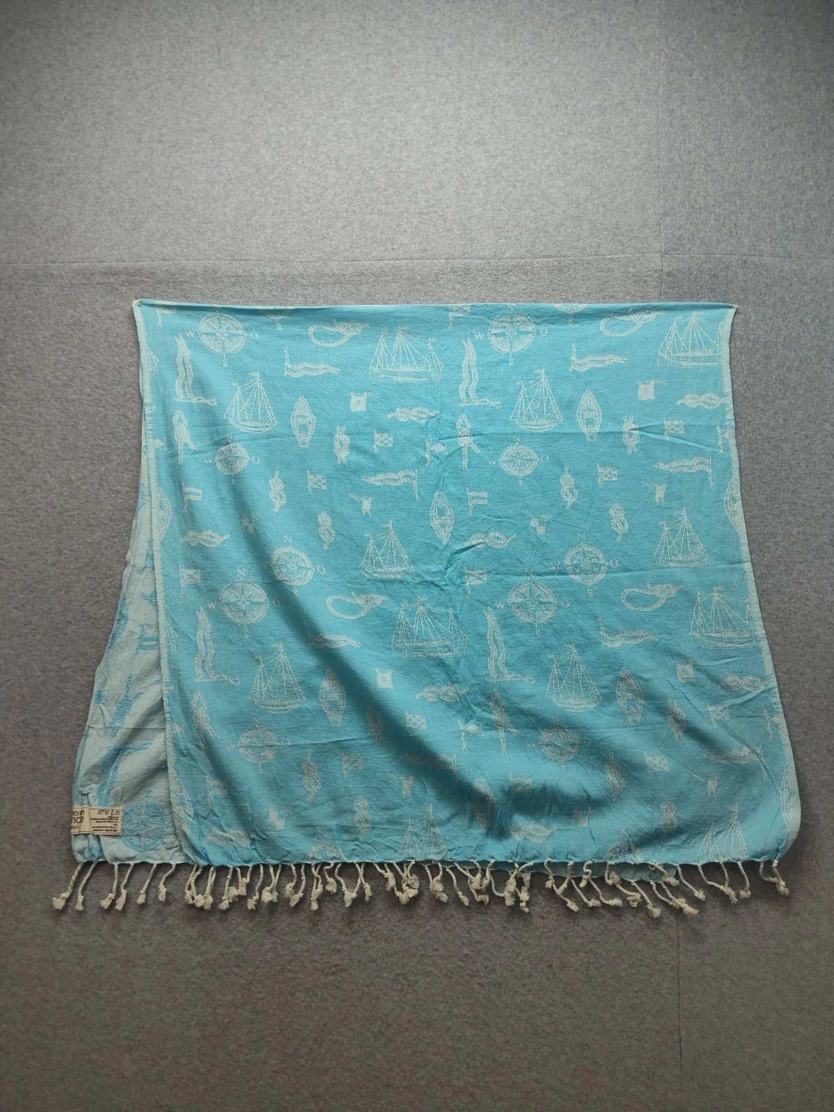 Aqua Unique Women Scarf Blue Print Multifunction Rectangular Blanket Raw Hem