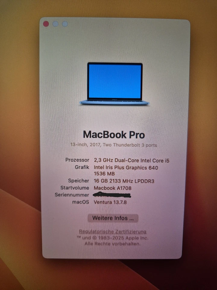 Apple MacBook Pro 13" 2017 · i5 · 16GB · 250GB, Foto 2 von 5