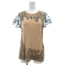 VALENTINO T SHIRT COUTURE T Shirt  Lace Frill Sheer Short Sleeve M Beige Black