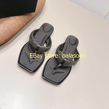 2026 summer wear slip-resistant flip-flops square head rhinestone flat slippers