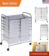 Rolling Storage Cart and Organizer with 12 Plastic Drawers