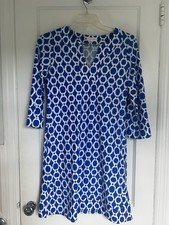 Jude Connally Geometric Lattice Shift Dress Size M Blue White Resortwear Beach