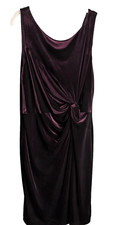 Calvin Klein Dress Womens 12 Purple Velvet Sheath Ruched Knot Cocktail Party NEW
