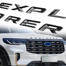 Gloss Black Front Hood Emblem For 20-22 Explorer Letter Sport Replace Sticker