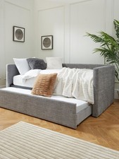 Newport Day Bed With Trundle Dark Grey Fabric Upholstered Bedroom Furniture