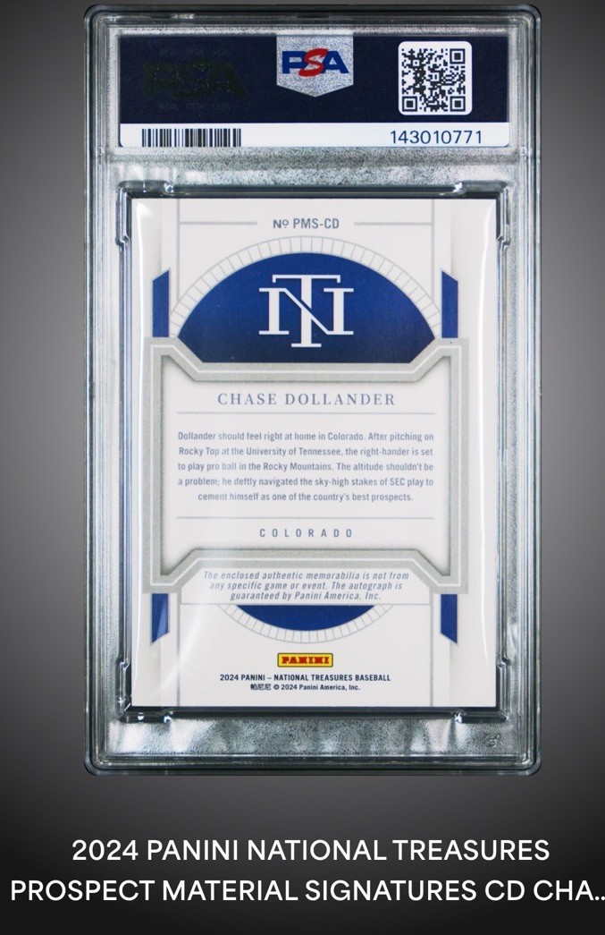2024 National Treasures Chase Dollander Prospect Material Sig-Tags Auto /5 🔥 view 2
