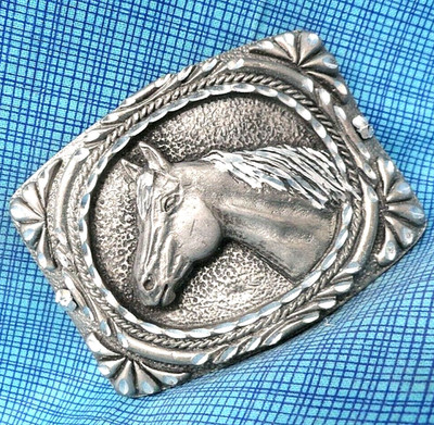 Western Horse & Scroll Belt Buckle Cowboy Cowgirl Equestrian Vtg 90s Ege .TWY459