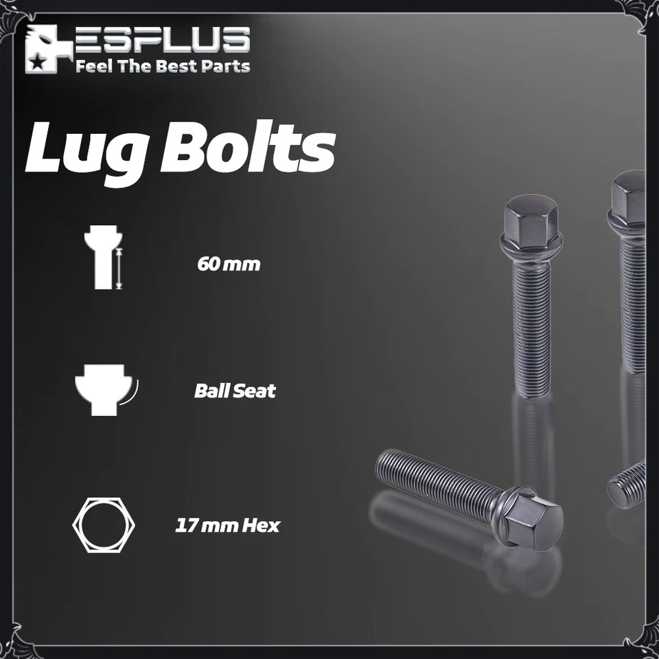 [20 piezas] Perno de tuerca negro M14X1,5 vástago de 60 mm apto para Volkswagen Polo con espaciadores de 30-34 mm Foto 3 de 4