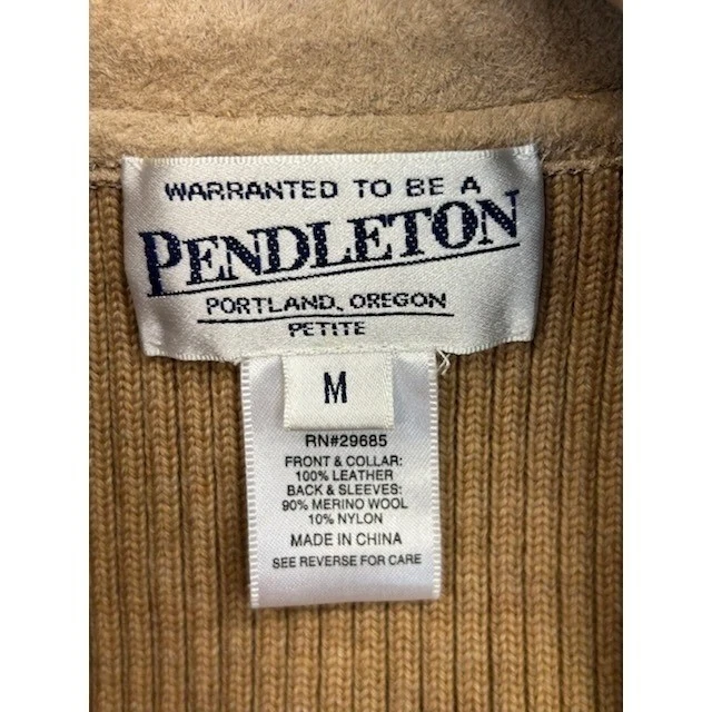 Pendleton Suede Leather Jacket Merino Wool Blend Size PM Petite Medium - Image 4 of 4