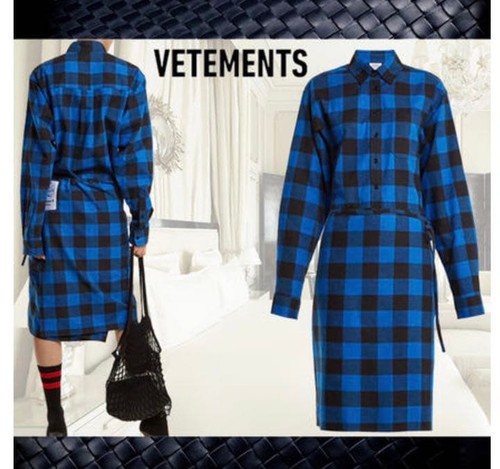 USED 【VETEMENTS】TIE-WAIST CHECK PATTERN SHIRT DRESS GOOD