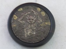 Rare Antique Meiji Japanese Mixed Metal Silver Gold Kagamibuta Netsuke Oni Demon