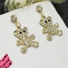 New Fashion Women Sweet Bear Bling Animal Girl Crystal Stand Earrings Gift