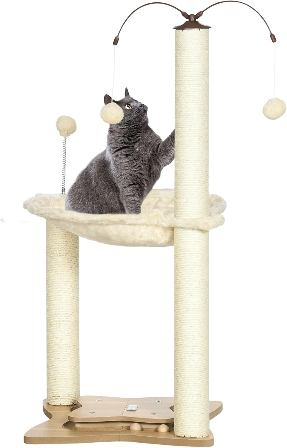 Albero Tiragraffi per Gatti max 5kg con Amaca, Palline da Gioco e Pali in Sisal,