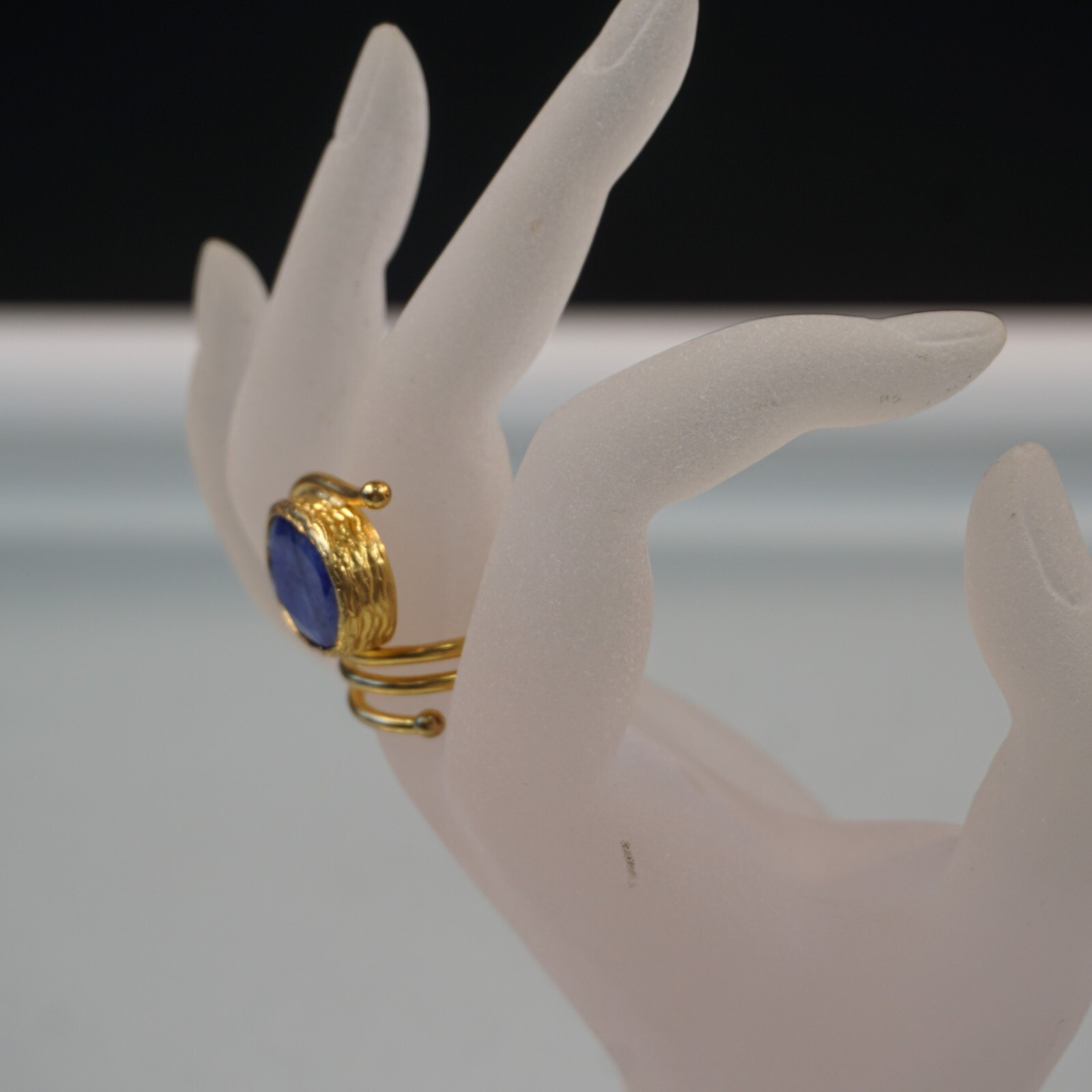 Statement Ring Open Loop Wrap With Blue Stone Inl… - image 10