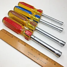 Vintage Lot of (4) Stanley Tools SAE Nutdriver Hollow Shaft Nut Driver Set (USA)