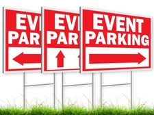 Double Sided Event Parking Sign with Metal H-Shaped Stakes - Post with Arrows...