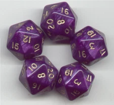 RPG Dice Set of 5 D20 - Pearl Purple w/gold ink