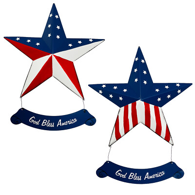 Rustic Hanging Metal American Flag Patriotic Barn Stars Wall Door Yard Signs